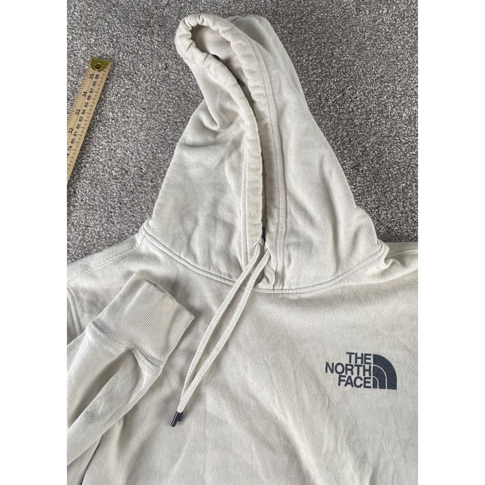 The North Face Men M Hoodie Cream Jacket Pockets Big Logo Warm Drawstring Fleece